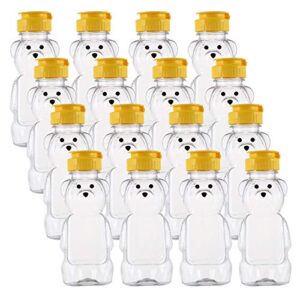 bekith 16 pack 8 fluid oz plastic bear honey bottle jars, honey squeeze bottle empty with flip-top lid for storing and dispensing