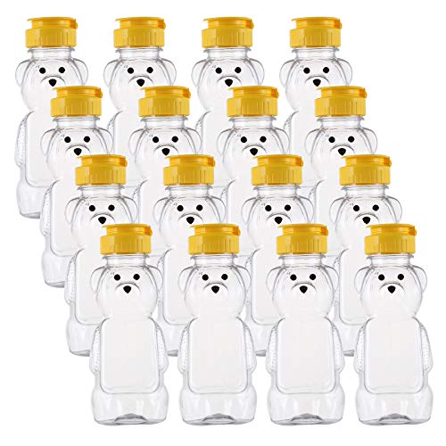 Bekith 16 Pack 8 Fluid Oz Plastic Bear Honey Bottle Jars, Honey Squeeze Bottle Empty with Flip-top Lid for Storing and Dispensing