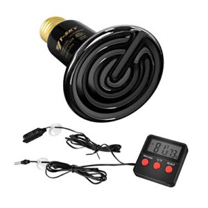 Simple Deluxe 60W Reptile Ceramic Heat Emitter Heat Lamp Bulb No Light Infrared Brooder Heater, Digital Thermometer and Hygrometer with Temp & Humidity Probe for Amphibian Tank/Egg Incubator