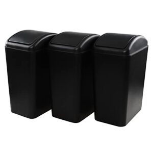 sosody 4.5 gallon swing top trash bin, plastic garbage can with lid, black, 3 pack