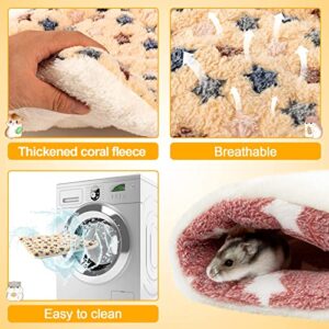 MEWTOGO 5 PCS Rabbit Guinea Pig Hamster Bed Mat - Small Animal Winter Sleep Bedding Fleece Mats with Cleaning Dustpan Brush, Thickened Plush Soft Warm for Chinchilla Squirrel Hedgehog