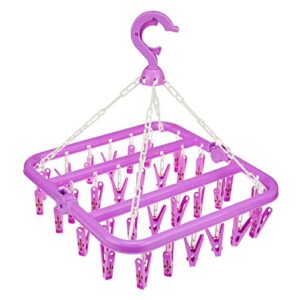 rivama clothes drying hanger with 32 clips,baby clothes drying rack,sock clips for laundry foldable clothes hangers for drying socks,towels,underwear,bras,diapers,baby clothes,gloves,hats (purple)