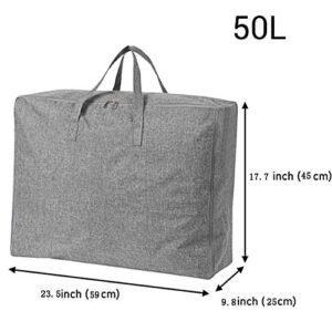 N / D Large-Capacity Storage Bag with Zipper and Handle, odorless, Waterproof, Moisture-Proof, Carrying Bag, Bed Storage Bag, Blanket, Clothes, Quilt, Pillow, Mobile Bag. (75L 50L) (2 Pieces Gray)