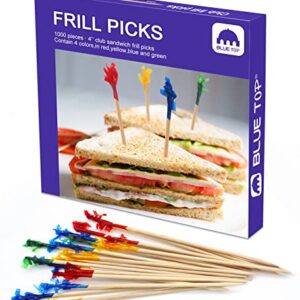 BLUE TOP Wood Frill Picks Toothpicks 4 Inch Pack 1000,Cocktail Party Toothpicks for Fruit,Appetizers,Club Sandwiches,Parties.