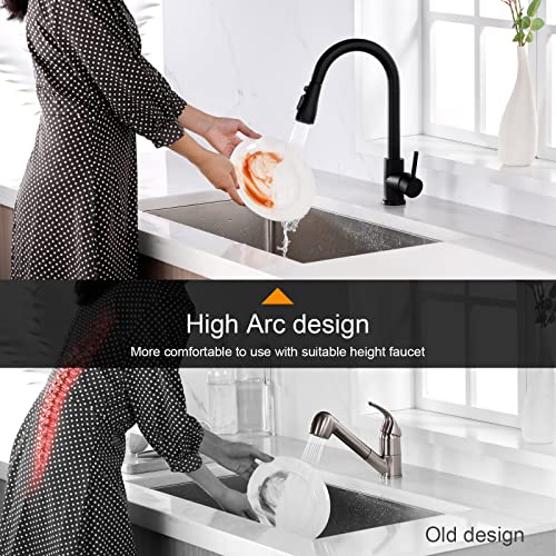 Sink Faucet, Black Kitchen Faucet with Pull Down Sprayer VFAUOSIT Commercial Stainless Steel Laundry Single Handle Pull Out Kitchen Faucets Matte Black, Grifo para Fregaderos de Cocina