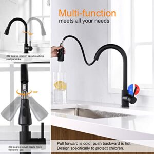 Sink Faucet, Black Kitchen Faucet with Pull Down Sprayer VFAUOSIT Commercial Stainless Steel Laundry Single Handle Pull Out Kitchen Faucets Matte Black, Grifo para Fregaderos de Cocina