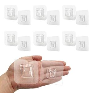 6pcs double sided adhesive wall utility hooks, waterproof strong hanger clear wall storage holder self-adhesive hooks for bathroom kitchen, no punching wall harmless