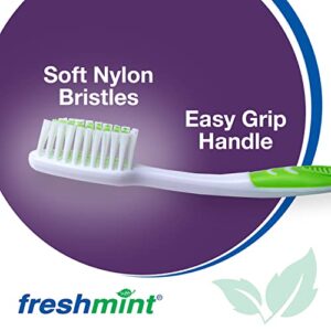 FRESHMINT (100 Pack) Individually Wrapped Premium Toothbrushes, Oversized Easy Grip Rubber Handle, Soft Multi Color Nylon Bristles, Bulk Packed, No Cutting or Tearing Apart Required.