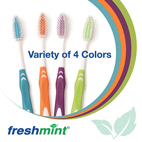 FRESHMINT (100 Pack) Individually Wrapped Premium Toothbrushes, Oversized Easy Grip Rubber Handle, Soft Multi Color Nylon Bristles, Bulk Packed, No Cutting or Tearing Apart Required.