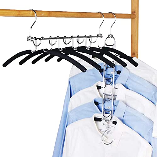 BETTERALL Closet Organizers & Storage 5 in 1 Space Saving Clothes Hangers,Heavy Duty Non Slip Stainless Steel Hangers for Coats,Tank Tops,Shirts,Sweaters(2,Black)