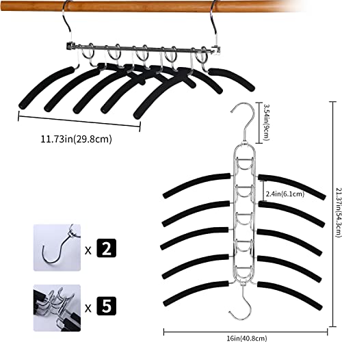 BETTERALL Closet Organizers & Storage 5 in 1 Space Saving Clothes Hangers,Heavy Duty Non Slip Stainless Steel Hangers for Coats,Tank Tops,Shirts,Sweaters(2,Black)