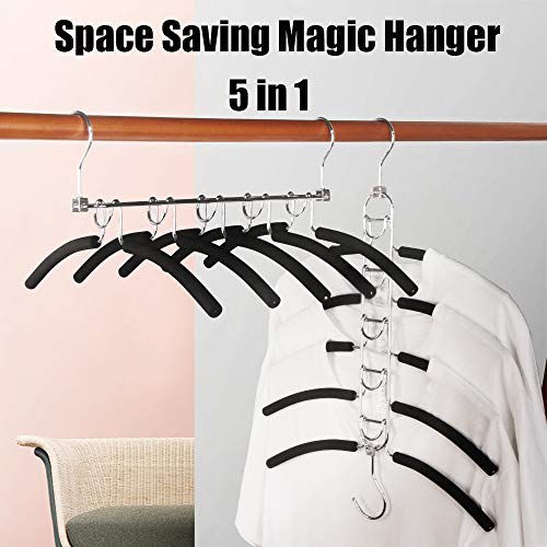 BETTERALL Closet Organizers & Storage 5 in 1 Space Saving Clothes Hangers,Heavy Duty Non Slip Stainless Steel Hangers for Coats,Tank Tops,Shirts,Sweaters(2,Black)