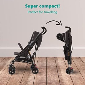 Dream On Me Vista Moonwalk Baby Stroller in Black, Lightweight Infant Stroller with Compact Fold, Multi-Position Recline Umbrella Stroller with Canopy, Extra Large Storage and Cup Holder