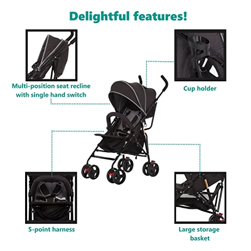 Dream On Me Vista Moonwalk Baby Stroller in Black, Lightweight Infant Stroller with Compact Fold, Multi-Position Recline Umbrella Stroller with Canopy, Extra Large Storage and Cup Holder