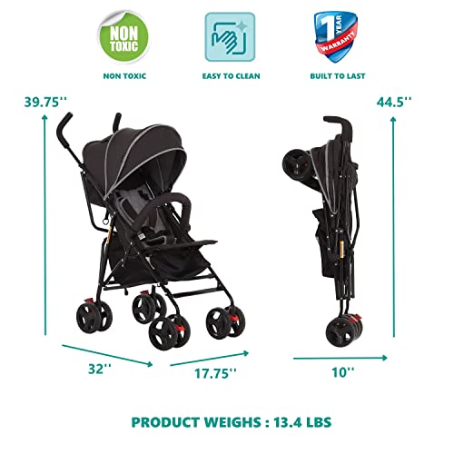 Dream On Me Vista Moonwalk Baby Stroller in Black, Lightweight Infant Stroller with Compact Fold, Multi-Position Recline Umbrella Stroller with Canopy, Extra Large Storage and Cup Holder