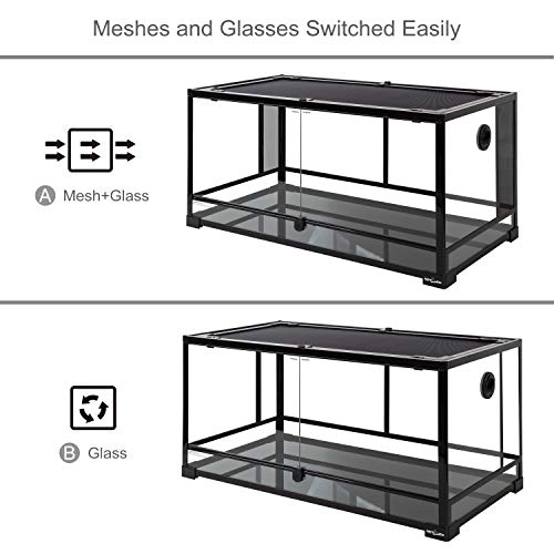 REPTI ZOO 50 Gallon Reptile Glass Tank Terrarium 2 in 1 Side Meshes and Side Glasses Double Hinge Door with Screen Ventilation Tempered Glass Reptile Terrarium 36" x 18" x 17.75"