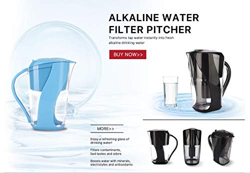 PURE GREEN Alkaline Water Filter Pitcher Increases Ph, Removes Chlorine, Heavy Metals, and Improves Taste. Holds 3.5 Liters.