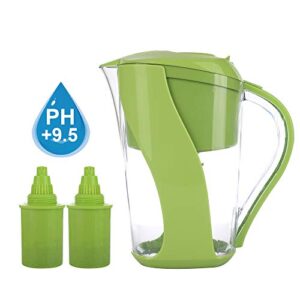 PURE GREEN Alkaline Water Filter Pitcher Increases Ph, Removes Chlorine, Heavy Metals, and Improves Taste. Holds 3.5 Liters.