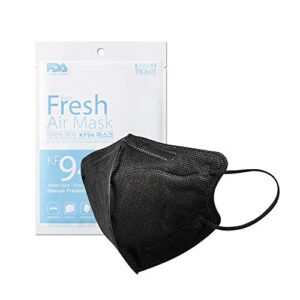 [pack of 10] kf94 protective face mask in black, made in korea, 4 ply filter cup dust mask, individually packed, for adult men and women, breathable and comfortable design