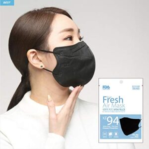 [Pack of 10] KF94 Protective Face Mask In Black, Made In Korea, 4 Ply Filter Cup Dust Mask, Individually Packed, for Adult Men and Women, Breathable and Comfortable Design