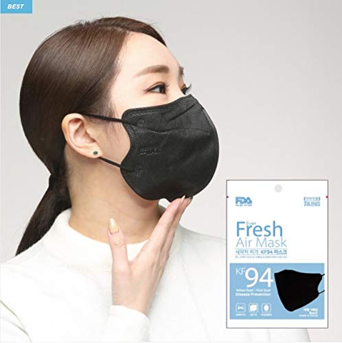 [Pack of 10] KF94 Protective Face Mask In Black, Made In Korea, 4 Ply Filter Cup Dust Mask, Individually Packed, for Adult Men and Women, Breathable and Comfortable Design