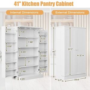 JEROAL Wooden Pantry Cabinet, Kitchen Storage Pantry Cabinet Organizer, Dining Room Entryway Floor Farmhouse Storage Cabinet with Doors and Shelves, White