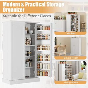 JEROAL Wooden Pantry Cabinet, Kitchen Storage Pantry Cabinet Organizer, Dining Room Entryway Floor Farmhouse Storage Cabinet with Doors and Shelves, White