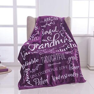 Wonderful Grandma Throw Blanket | Best Grandma Gifts | Wrap Your Grandmother with Love and Inspirational Words | Comfort Grandma Blanket Mothers Day Birthday Gifts for Grandma (Purple, Flannel)