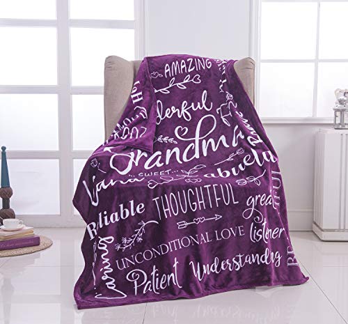 Wonderful Grandma Throw Blanket | Best Grandma Gifts | Wrap Your Grandmother with Love and Inspirational Words | Comfort Grandma Blanket Mothers Day Birthday Gifts for Grandma (Purple, Flannel)