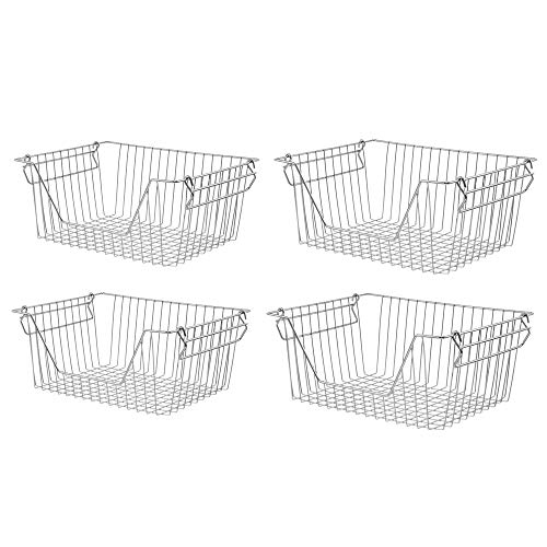 blitzlabs Stackable Wire Storage Baskets Fruit Vegetable Wire Organizing Organization Pantry Cabinet Metal Bin for Counter Bathroom Shelves Storage for Kitchen, Pantry, Freezer, Cabinet Set of 4