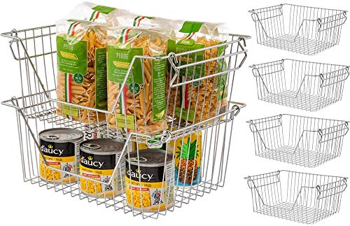 blitzlabs Stackable Wire Storage Baskets Fruit Vegetable Wire Organizing Organization Pantry Cabinet Metal Bin for Counter Bathroom Shelves Storage for Kitchen, Pantry, Freezer, Cabinet Set of 4