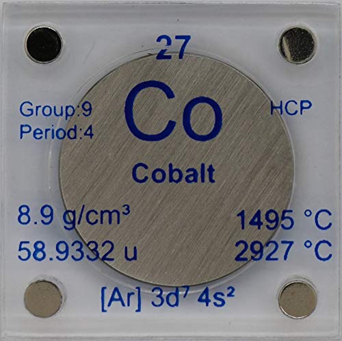 Cobalt (Co) 24.26mm Metal Disc with Acrylic Case for Collection or Experiments