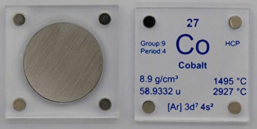 Cobalt (Co) 24.26mm Metal Disc with Acrylic Case for Collection or Experiments