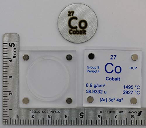 Cobalt (Co) 24.26mm Metal Disc with Acrylic Case for Collection or Experiments