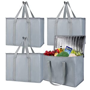 musbus insulated trunk organizer car cooler bag 4 packs xl-large insulated grocery shopping bags, reusable grey zipped zipper,collapsible,tote,cooler,groceries,recycled material warm foldable
