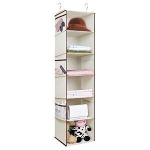 univivi 6 layer closet organizers and storage, hanging shelves for closet with 6 side pockets, hanging closet shelves, hanging shoes closet sweater organizer for closet- beige