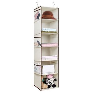 Univivi 6 Layer Closet Organizers and Storage, Hanging Shelves for Closet with 6 Side Pockets, Hanging Closet Shelves, Hanging Shoes Closet Sweater Organizer for Closet- Beige