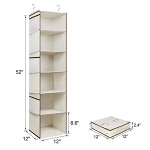 Univivi 6 Layer Closet Organizers and Storage, Hanging Shelves for Closet with 6 Side Pockets, Hanging Closet Shelves, Hanging Shoes Closet Sweater Organizer for Closet- Beige