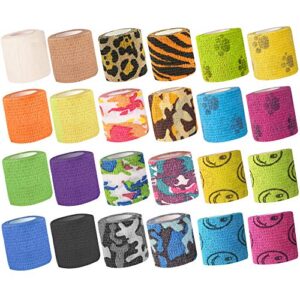 24pack self adhesive tape vet wrap flex bandages leg wrap adherent non-woven for dog cat horse pet animals ankle sprains & swelling 2 inch 5 yards (assorted patterns)