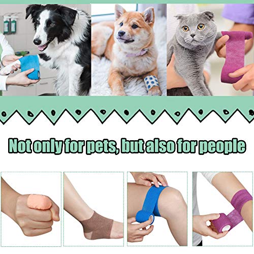 24Pack Self Adhesive Tape Vet Wrap Flex Bandages Leg Wrap Adherent Non-Woven for Dog Cat Horse Pet Animals Ankle Sprains & Swelling 2 Inch 5 Yards (Assorted Patterns)