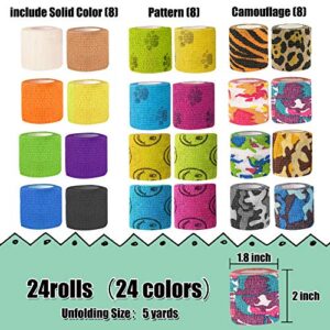 24Pack Self Adhesive Tape Vet Wrap Flex Bandages Leg Wrap Adherent Non-Woven for Dog Cat Horse Pet Animals Ankle Sprains & Swelling 2 Inch 5 Yards (Assorted Patterns)