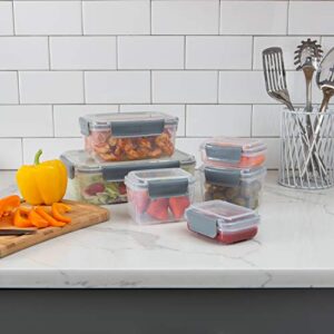 kitchen details 12 piece food storage container set | 6 containers and 6 lids | airtight | stackable | bpa free | microwave | dishwasher | freezer safe | 2.25l | 1l | 400ml | 160ml | grey