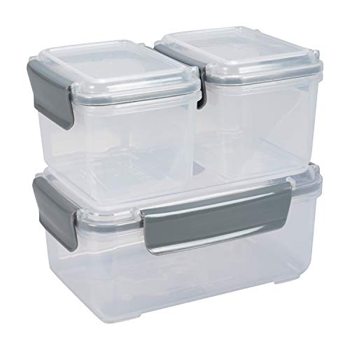 Kitchen Details 12 Piece Food Storage Container Set | 6 Containers and 6 Lids | Airtight | Stackable | BPA Free | Microwave | Dishwasher | Freezer Safe | 2.25L | 1L | 400ml | 160ml | Grey
