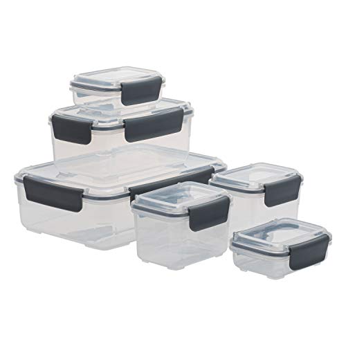 Kitchen Details 12 Piece Food Storage Container Set | 6 Containers and 6 Lids | Airtight | Stackable | BPA Free | Microwave | Dishwasher | Freezer Safe | 2.25L | 1L | 400ml | 160ml | Grey