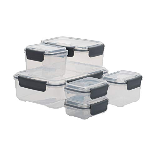 Kitchen Details 12 Piece Food Storage Container Set | 6 Containers and 6 Lids | Airtight | Stackable | BPA Free | Microwave | Dishwasher | Freezer Safe | 2.25L | 1L | 400ml | 160ml | Grey