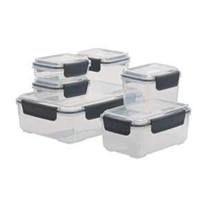 Kitchen Details 12 Piece Food Storage Container Set | 6 Containers and 6 Lids | Airtight | Stackable | BPA Free | Microwave | Dishwasher | Freezer Safe | 2.25L | 1L | 400ml | 160ml | Grey