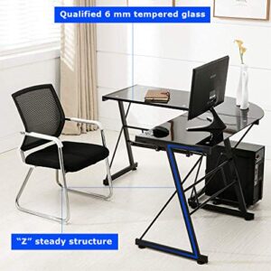 FDW Computer Desk Gaming Desk L Shaped Corner Desk Home Office Writing Workstation Toughened Glass Study Keyboard CPU Stand PC Modern Table for Small Spaces,Black