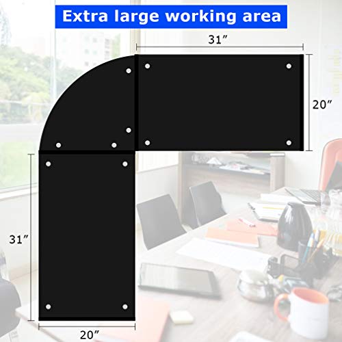 FDW Computer Desk Gaming Desk L Shaped Corner Desk Home Office Writing Workstation Toughened Glass Study Keyboard CPU Stand PC Modern Table for Small Spaces,Black