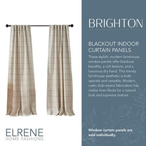 Elrene Home Fashions Brighton Windowpane Plaid Blackout Window Curtain, Living Room and Bedroom Drape with Rod Pocket Tabs, 52" x 84", Linen, 1 Panel