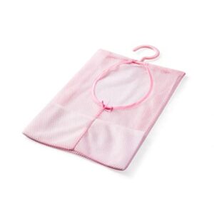 yarnow multipurpose clothespin bag with hanger - mesh laundry net | foldable hanging storage basket, laundry clothespin hook towel net (pink)